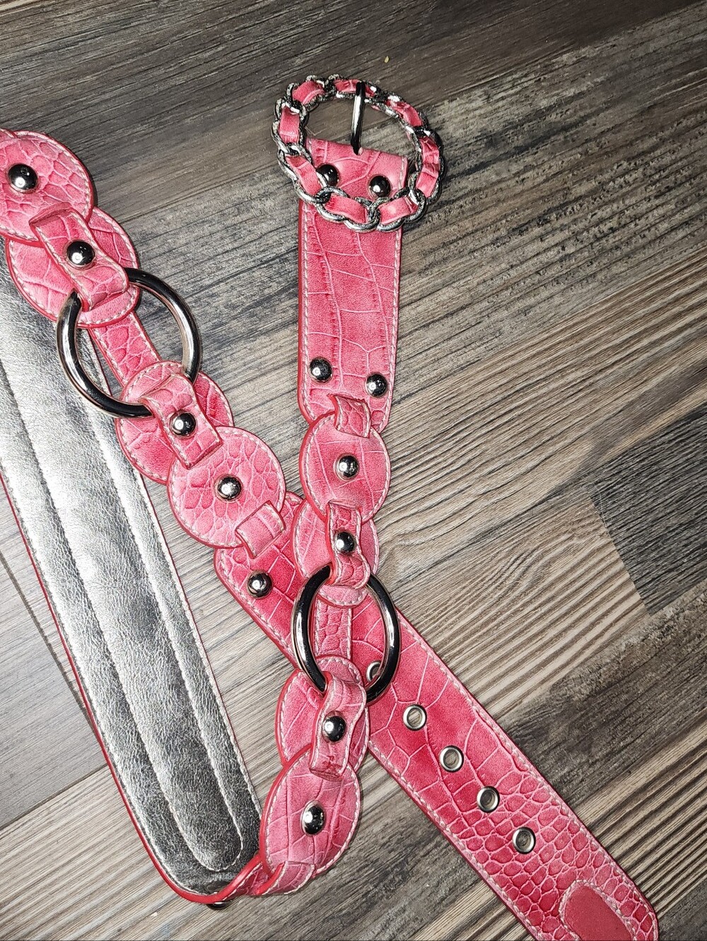 Women's Vintage Belt Red Silver Large Studded Retro Y2K 90s Punk Streetwear